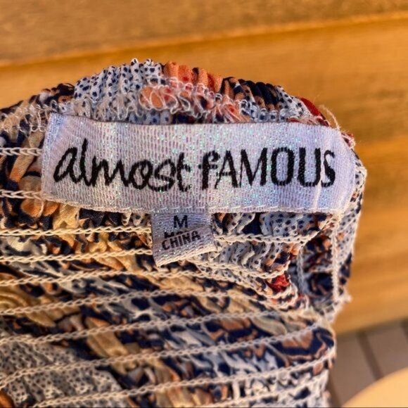 Almost Famous Grey Orange Yellow Spaghetti Strap Pixie BOHO Floral Print Dress M - Picture 2 of 12